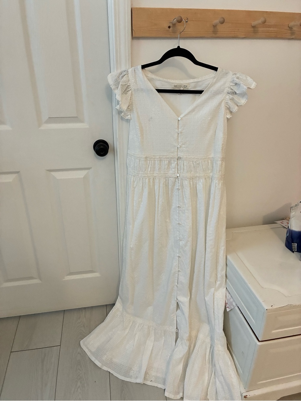 Rachel Zoe White Eyelet Maxi Dress with Button Front